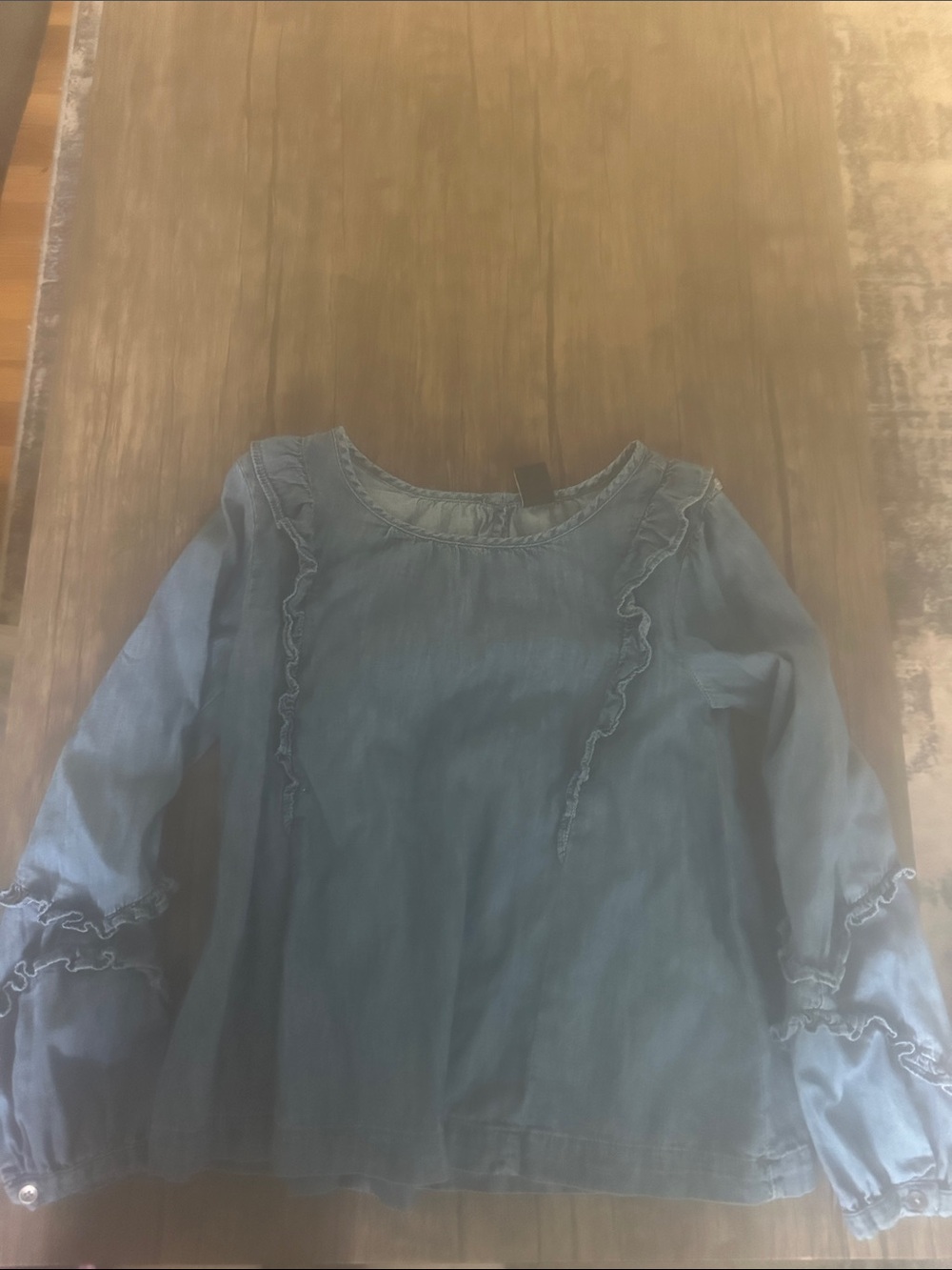 GAP Blue Ruffle-Trim Long Sleeve Denim Top